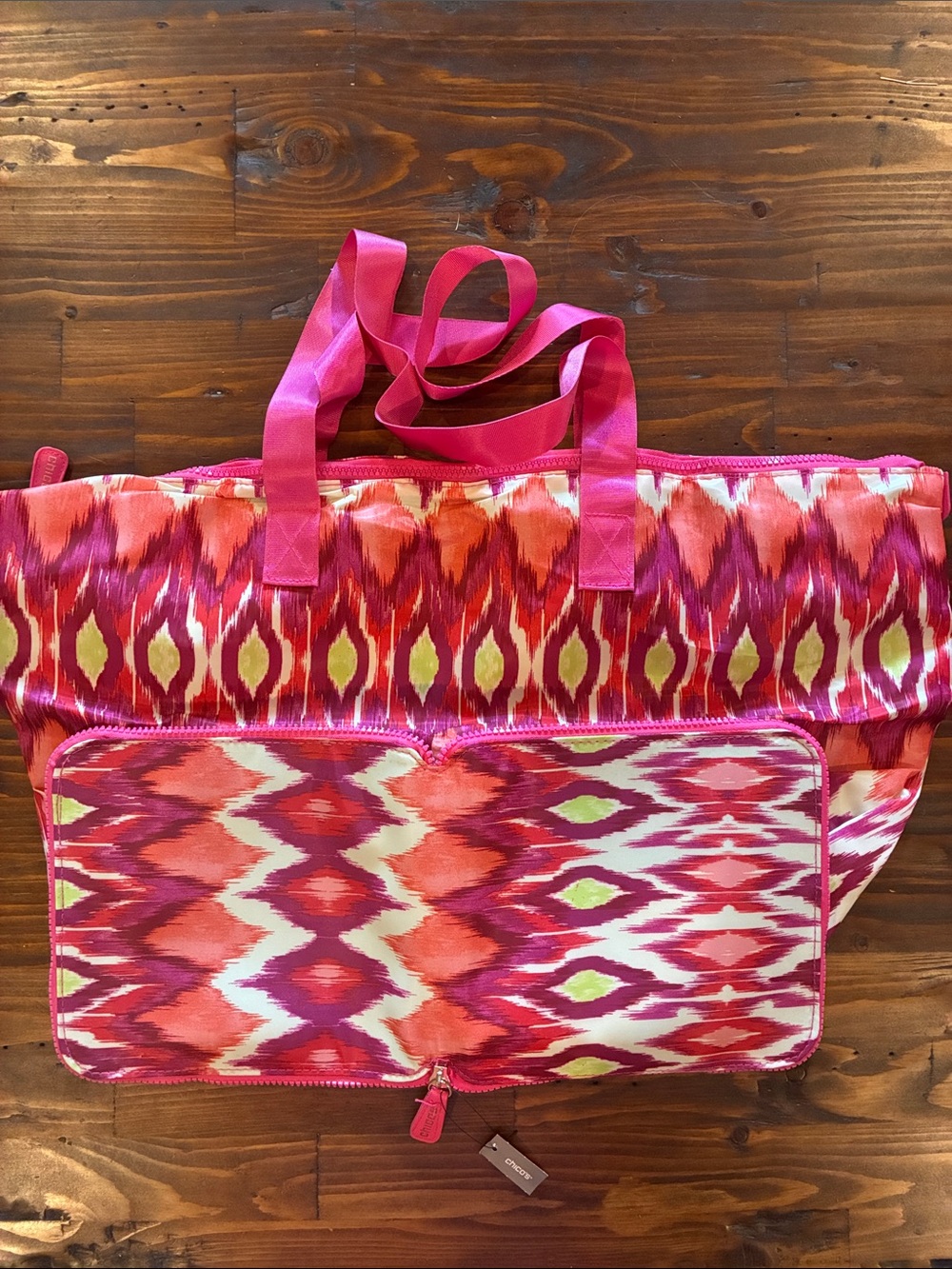 Chico's Pink and Coral Ikat-Print Tote